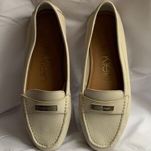 Calvin Klein Women's Ivory Leather Slip-On Loafers